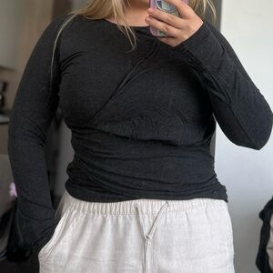 Express Black Ruched Long Sleeve Tee